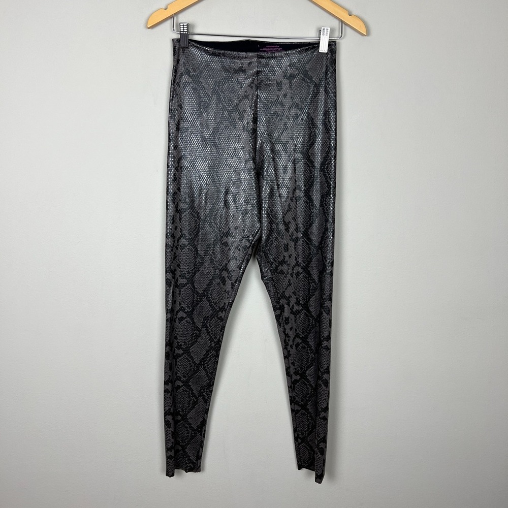 Commando Faux Leather Leggings Womens Large Gray‎ Black Snake Print Textured L